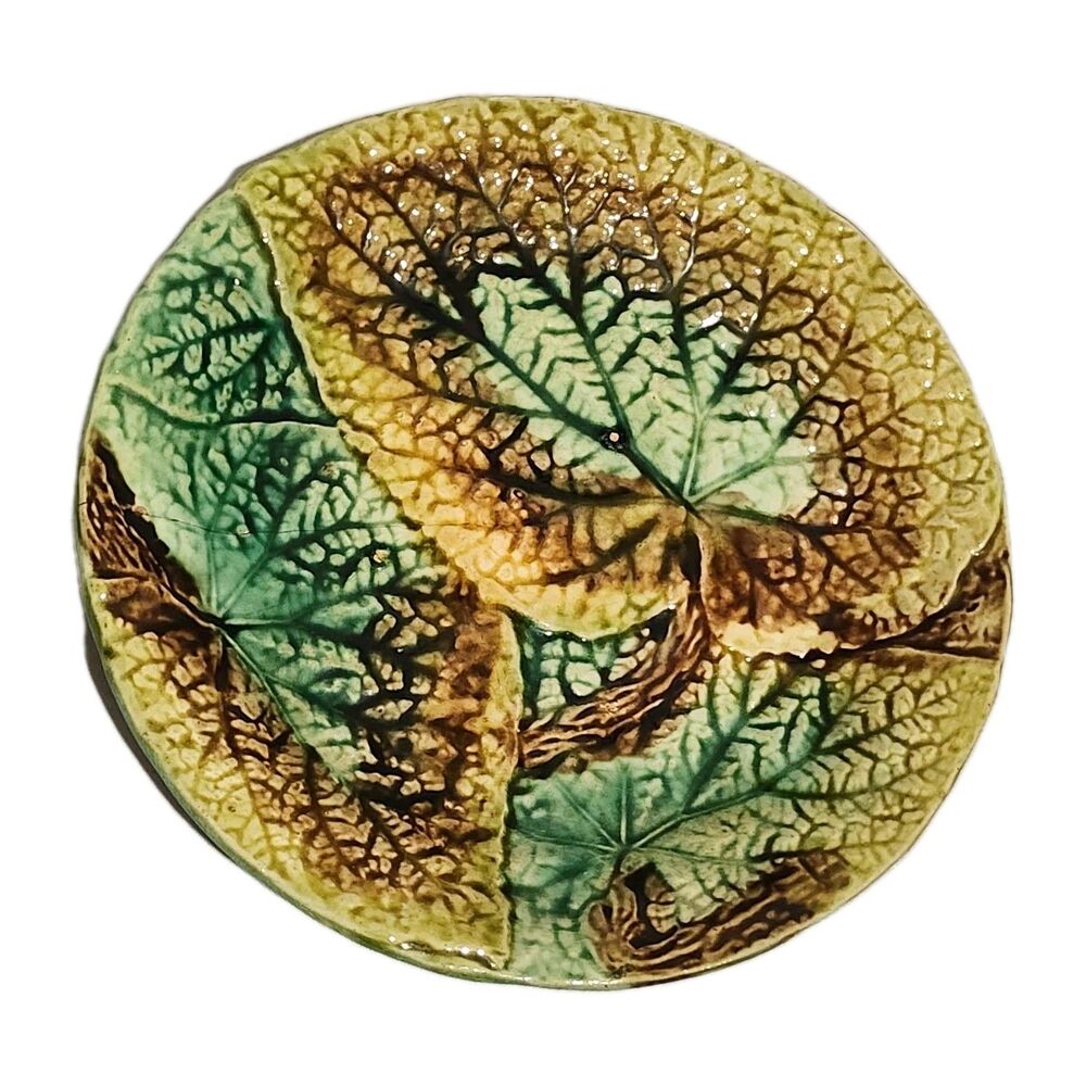 Antique Majolica Begonia Leaf 8.5" Ceramic Plate